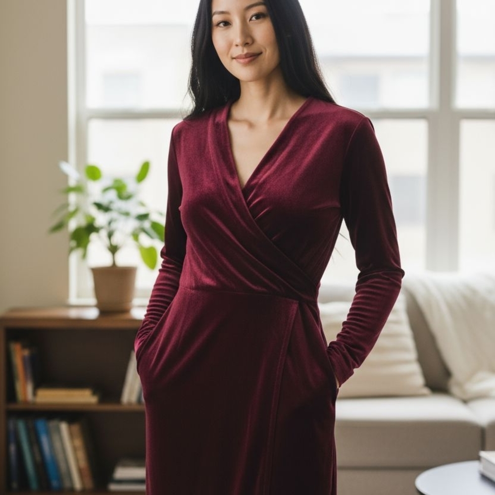 KS Collection Rich Burgundy Dress